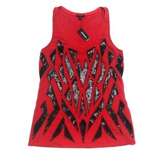 EXPRESS Red Black Sequin Tank Top